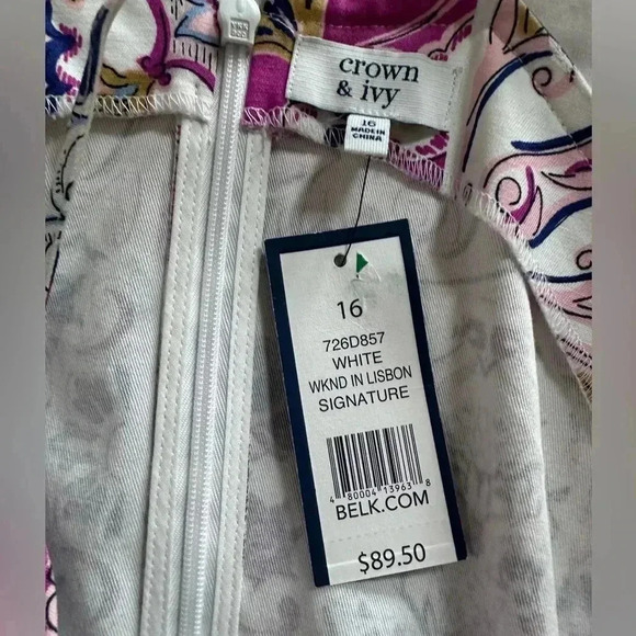 Crown Ivy Cotton Stretch Multi Colored White Eyelet Trim Sheath Dress Sz 12 - Picture 2 of 14